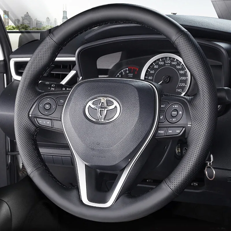 Housse de volant en cuir microfibre à coudre pour Toyota Camry et RAV4