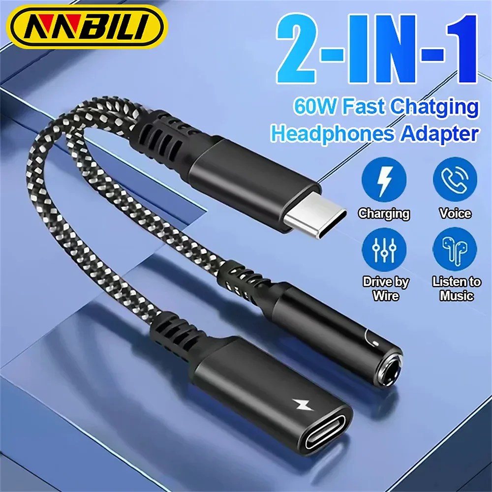 Adaptateur USB-C vers jack 3.5mm et charge 60W 2 en 1