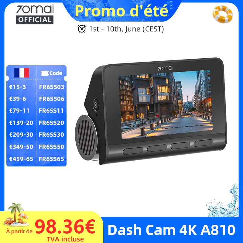 Caméra embarquée 4K A810 avec GPS intégré et ADAS