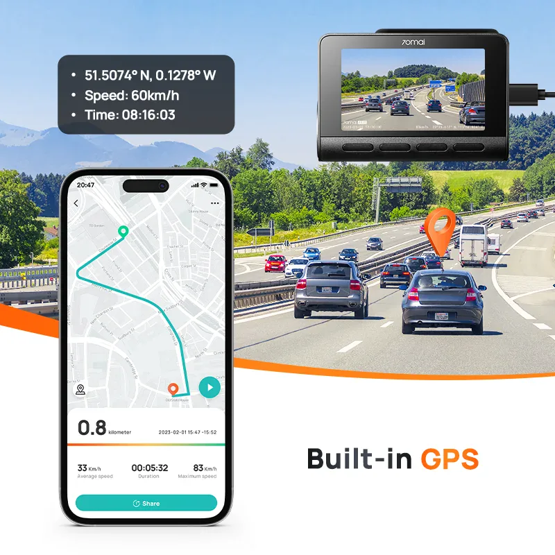 Caméra embarquée 70mai 4K A810 HDR avec GPS intégré, ADAS