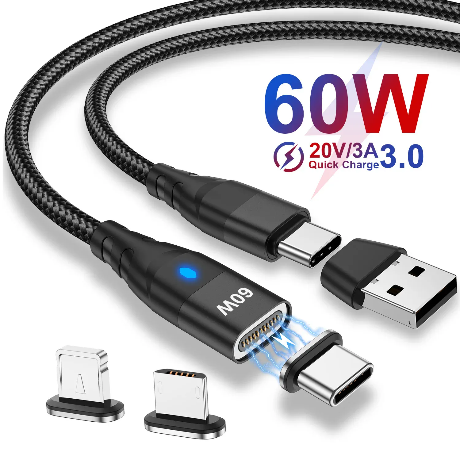 Câble magnétique USB-C 3 en 1 charge rapide 27W