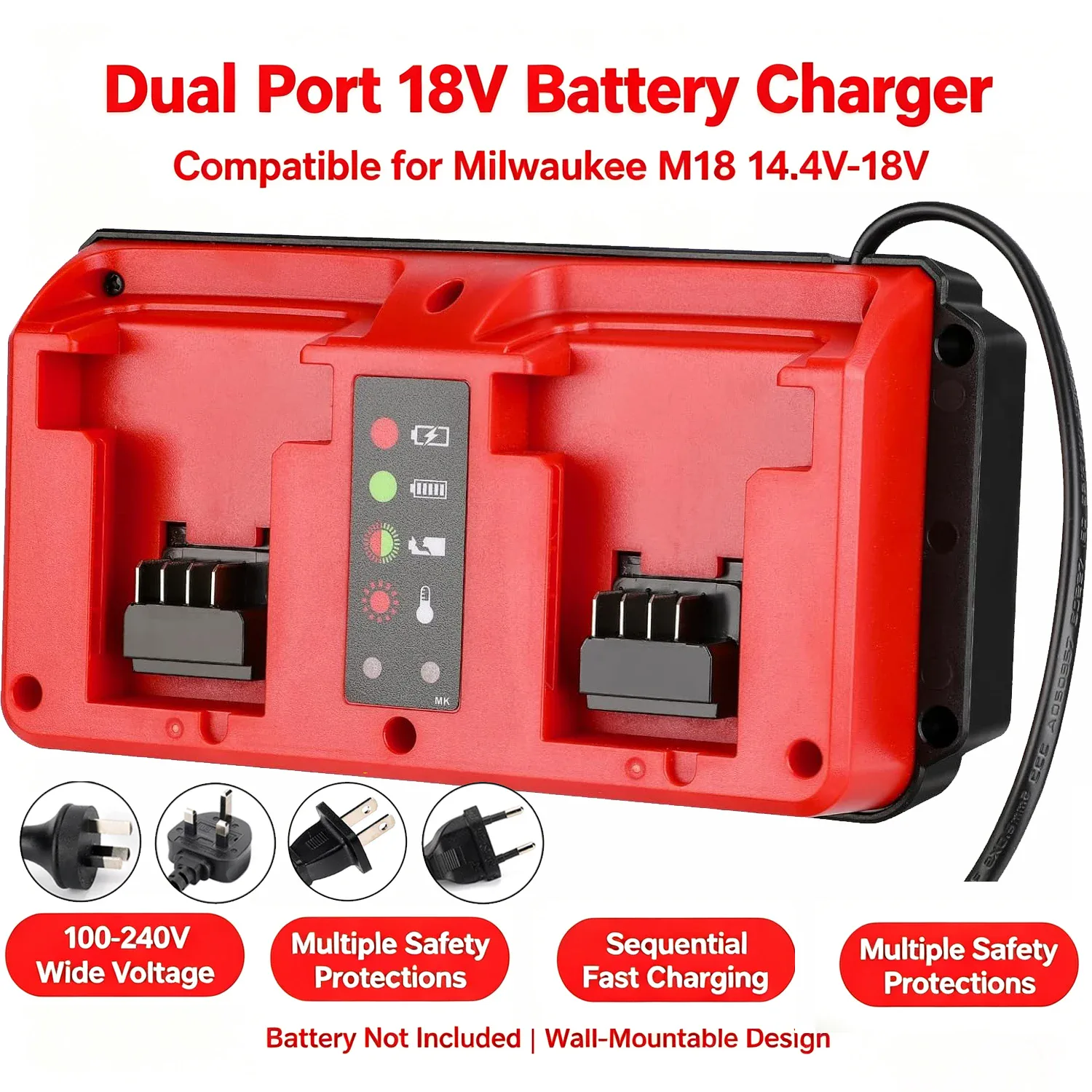 Chargeur intelligent double pour batterie Milwaukee M18