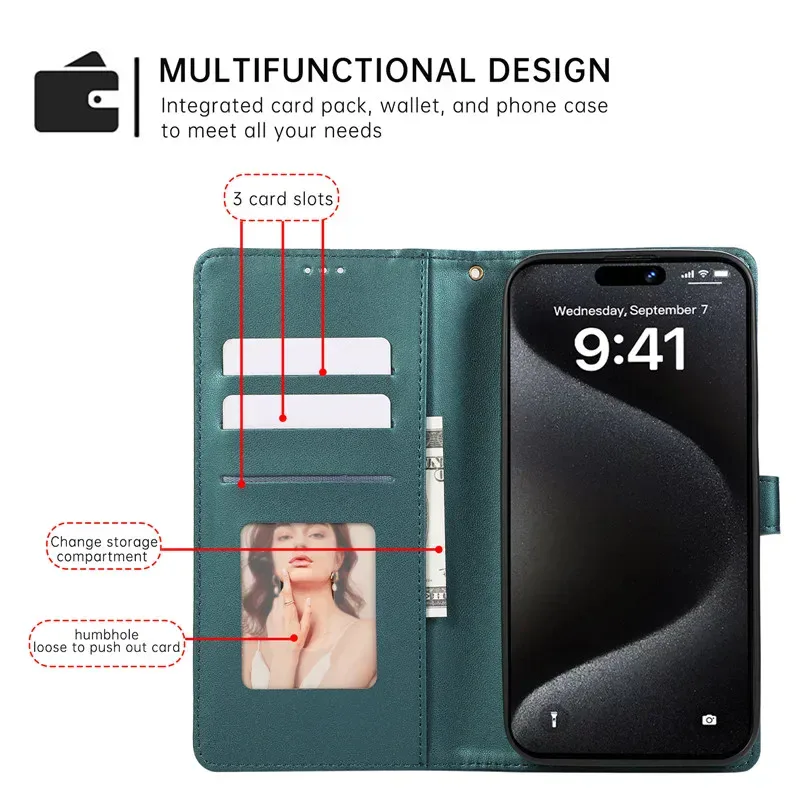 Étui portefeuille en cuir de luxe pour iPhone 17 Air 16 15