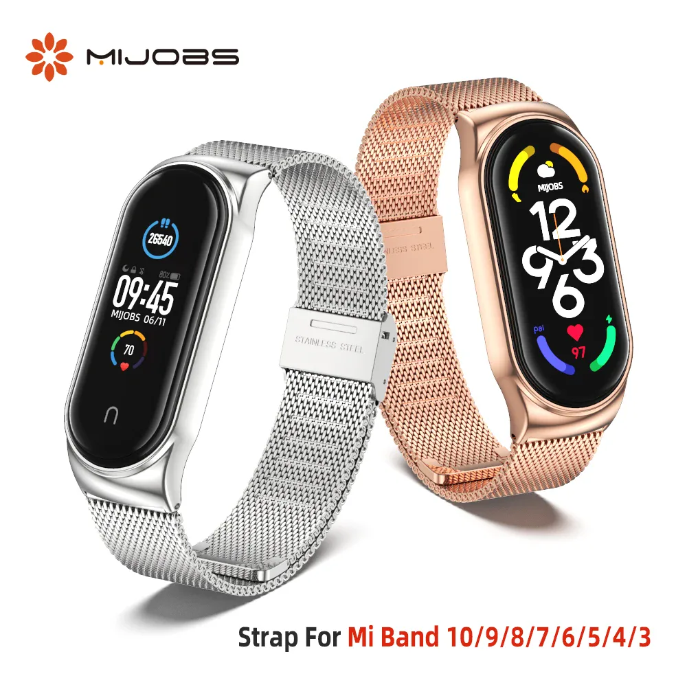Bracelet silicone et boîtier métal pour Mi Band 5 à 10