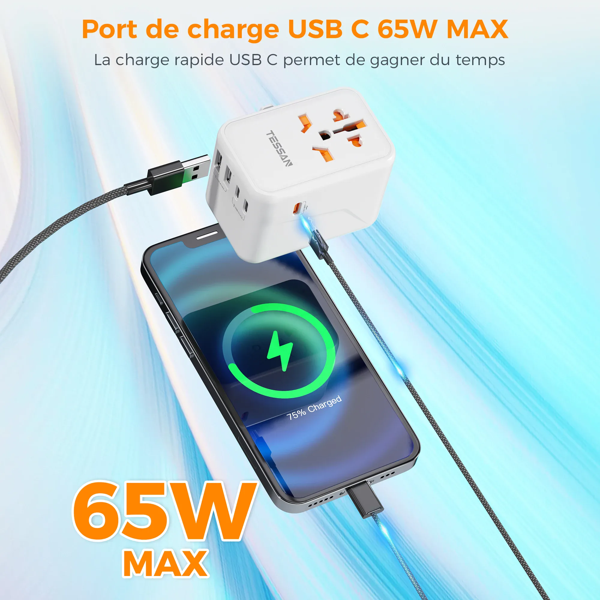 TESSAN 65W GaN adaptateur de voyage prise universelle avec