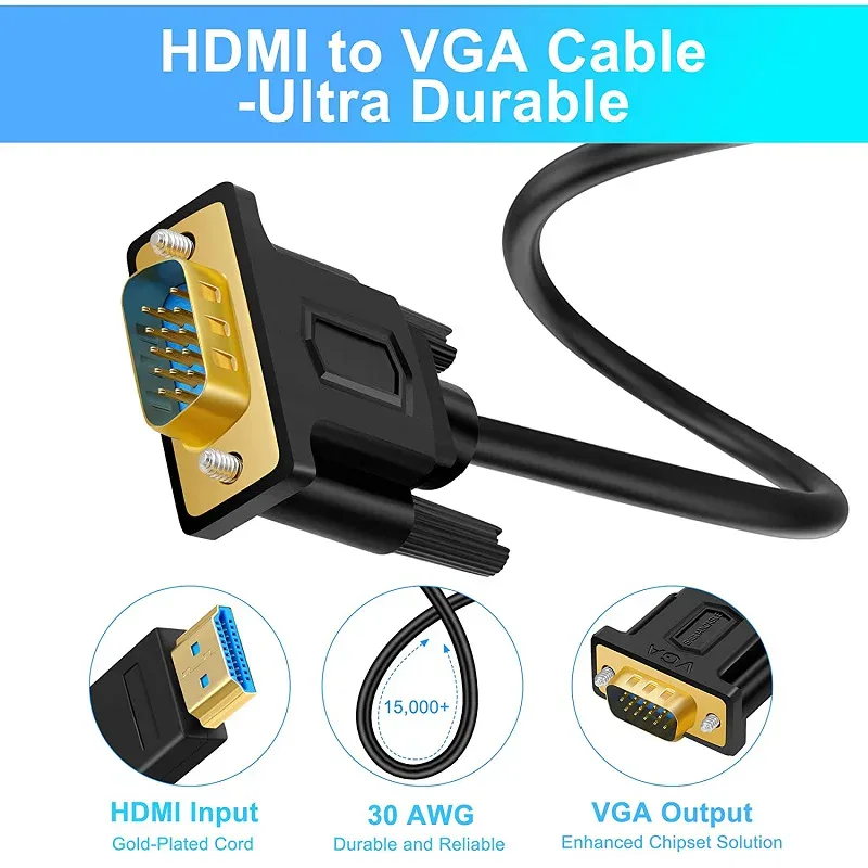 SHULIANCABLE-Câble HDMI vers VGA, prise en charge 1080P