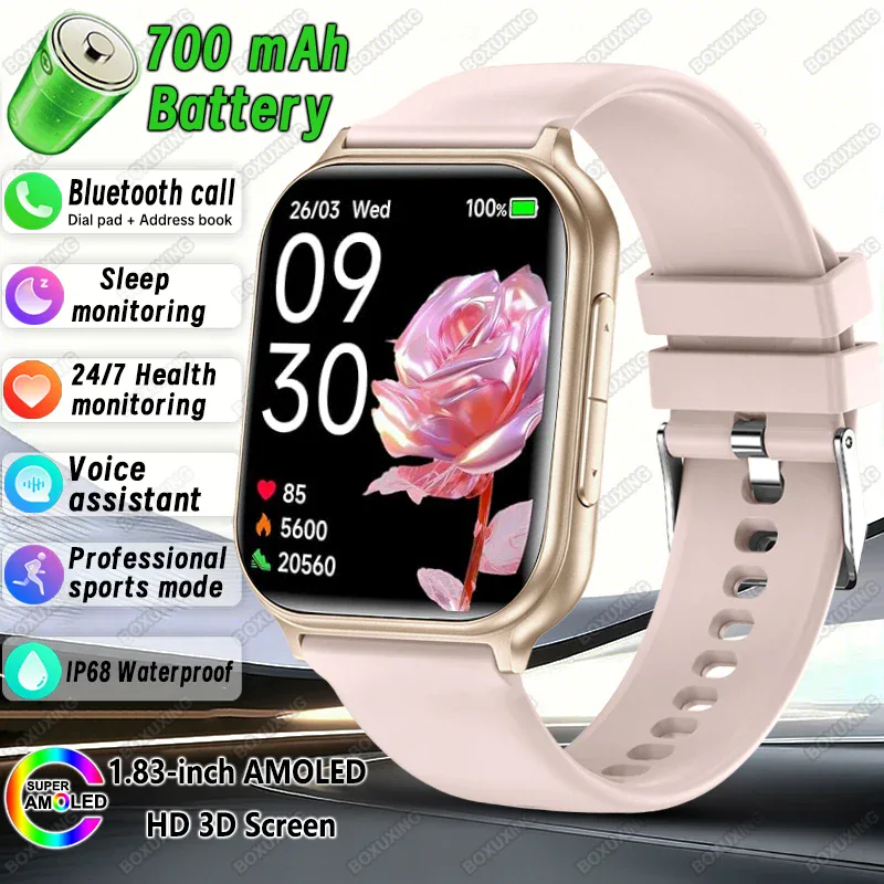 Montre connectée BOXUXING 1,83" AMOLED avec suivi santé et GPS