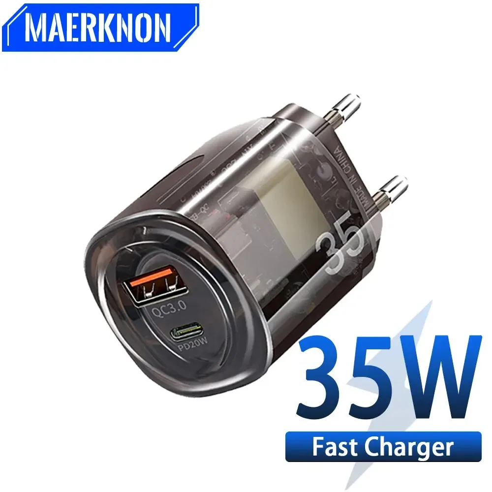 Chargeur secteur USB-C USB-A transparent charge rapide