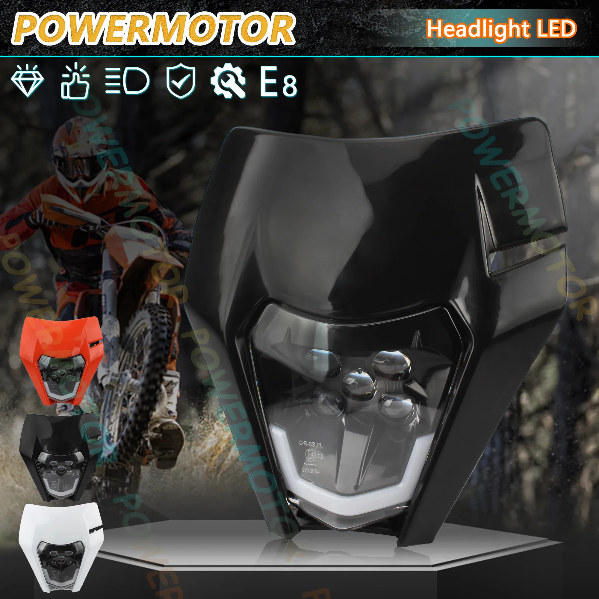 Phare LED tout-terrain à lentille antichoc pour moto cross