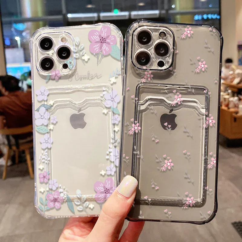 Coque transparente iPhone avec porte-carte et attache