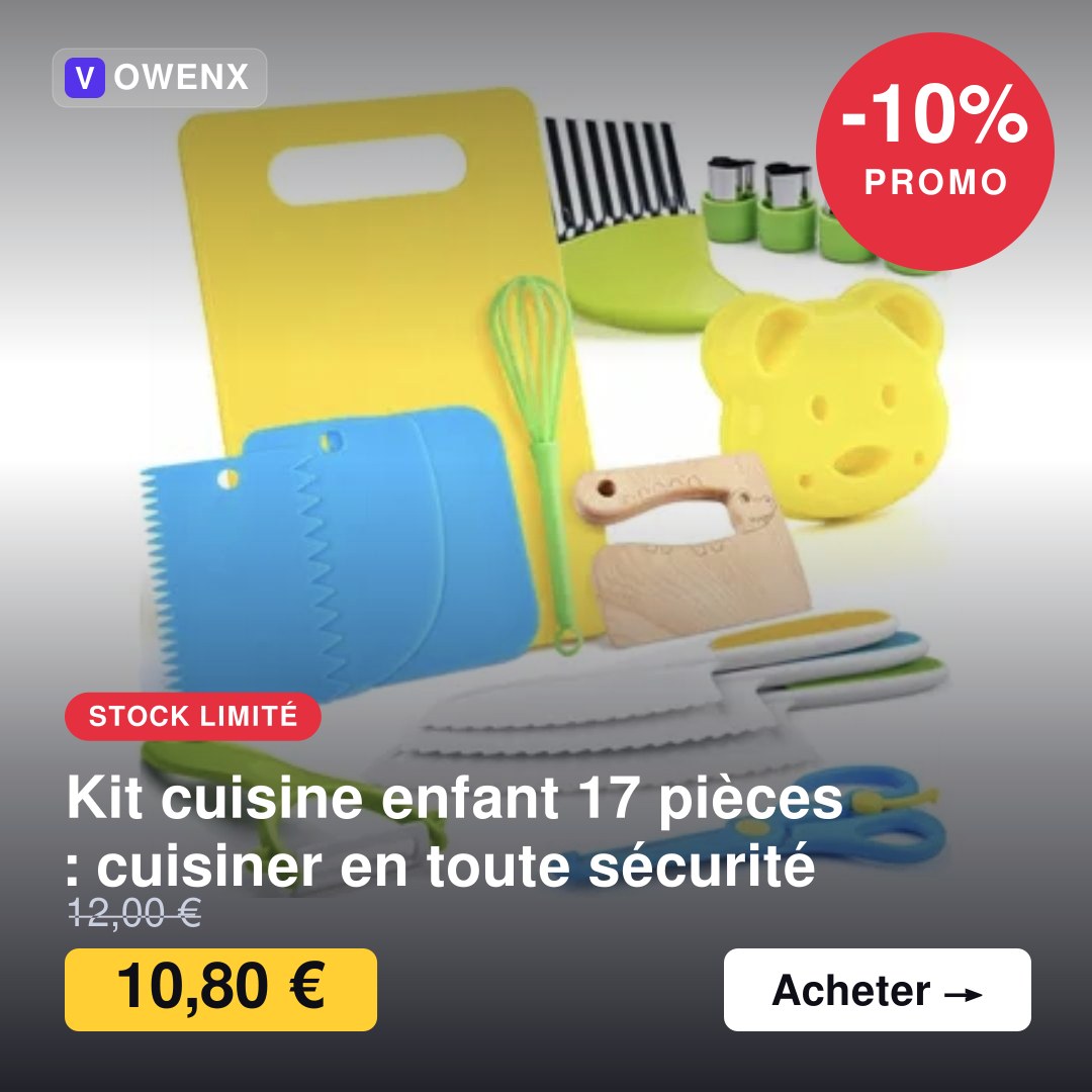 Kit cuisine enfant 17 pièces : cuisiner en toute sécurité
